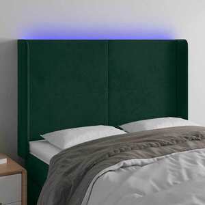 Imagine vidaXL Tăblie de pat cu LED, verde închis, 147x16x118/128 cm, catifea