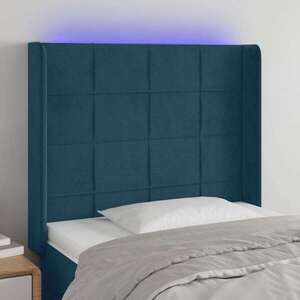Imagine vidaXL Tăblie de pat cu LED, albastru închis, 103x16x118/128cm catifea