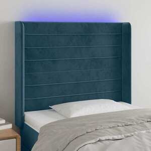 Imagine vidaXL Tăblie de pat cu LED, albastru închis, 83x16x118/128cm, catifea