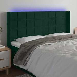 Imagine vidaXL Tăblie de pat cu LED, verde închis, 163x16x118/128 cm, catifea