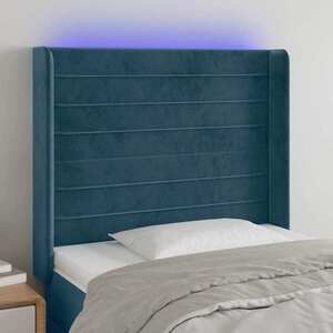 Imagine vidaXL Tăblie de pat cu LED, albastru închis, 103x16x118/128cm catifea