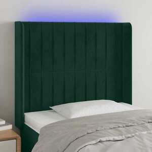 Imagine vidaXL Tăblie de pat cu LED, verde închis, 93x16x118/128cm, catifea