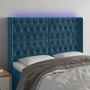 Imagine vidaXL Tăblie de pat cu LED, albastru închis, 163x16x118/128cm catifea