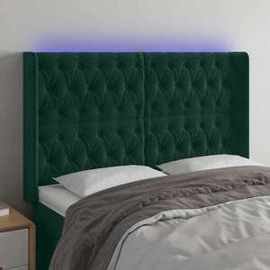 Imagine vidaXL Tăblie de pat cu LED, verde închis, 147x16x118/128 cm, catifea