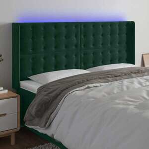 Imagine vidaXL Tăblie de pat cu LED, verde închis, 163x16x118/128 cm, catifea