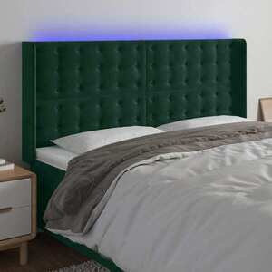 Imagine vidaXL Tăblie de pat cu LED, verde închis, 183x16x118/128 cm, catifea