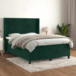Imagine vidaXL Pat box spring cu saltea, verde închis, 140x200 cm, catifea