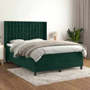 Imagine vidaXL Pat box spring cu saltea, verde închis, 140x190 cm, catifea