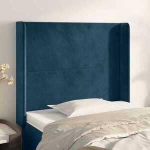 Imagine vidaXL Tăblie pat cu aripioare albastru închis 93x16x118/128cm catifea