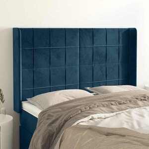 Imagine vidaXL Tăblie pat cu urechi albastru închis 147x16x118/128 cm catifea