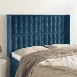 Imagine vidaXL Tăblie pat cu urechi albastru închis 147x16x118/128 cm catifea