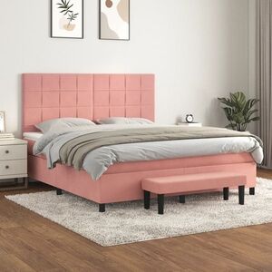 Imagine vidaXL Pat box spring cu saltea, roz, 180x200 cm, catifea