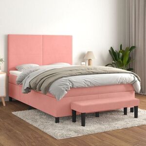 Imagine vidaXL Pat box spring cu saltea, roz, 140x200 cm, catifea