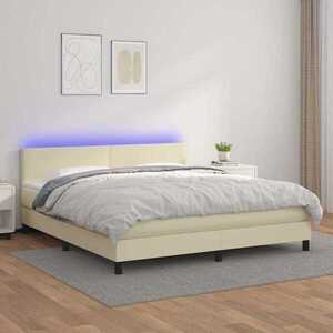 Imagine vidaXL Pat cu arcuri, saltea și LED, crem, 160x200 cm, piele ecologică