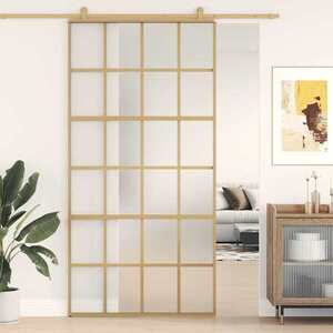 Imagine vidaXL Ușă glisantă, auriu, 102, 5x205 cm, sticlă ESG mată și aluminiu
