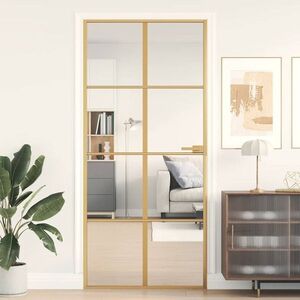 Imagine vidaXL Ușă interioară Slim auriu 93x201, 5cm sticlă securizată/aluminiu