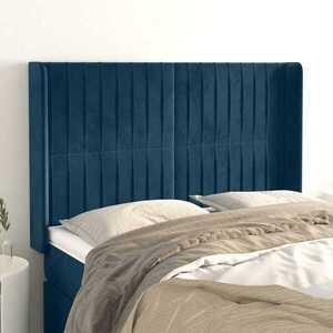 Imagine vidaXL Tăblie pat cu urechi albastru închis 147x16x118/128 cm catifea