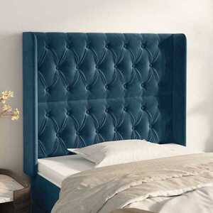 Imagine vidaXL Tăblie pat cu urechi albastru închis 103x16x118/128 cm catifea