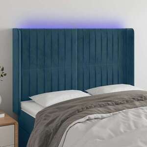 Imagine vidaXL Tăblie de pat cu LED, albastru închis, 147x16x118/128cm catifea