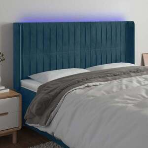 Imagine vidaXL Tăblie de pat cu LED, albastru închis, 183x16x118/128cm catifea