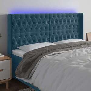 Imagine vidaXL Tăblie de pat cu LED, albastru închis, 203x16x118/128cm catifea