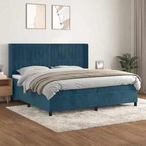Imagine vidaXL Pat box spring cu saltea, albastru închis, 200x200 cm, catifea