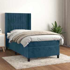Imagine vidaXL Pat box spring cu saltea, albastru închis, 90x190 cm, catifea