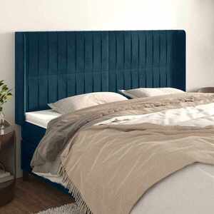 Imagine vidaXL Tăblie pat cu urechi albastru închis 183x16x118/128 cm catifea