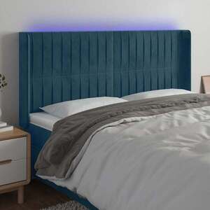Imagine vidaXL Tăblie de pat cu LED, albastru închis, 203x16x118/128cm catifea