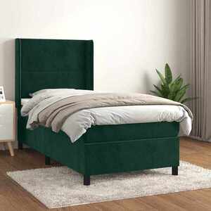 Imagine vidaXL Pat box spring cu saltea, verde închis, 90x200 cm, catifea