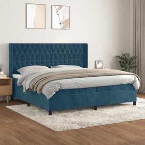 Imagine vidaXL Pat box spring cu saltea, albastru închis, 200x200 cm, catifea