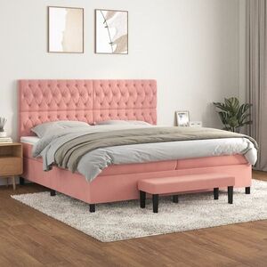 Imagine vidaXL Pat box spring cu saltea, roz, 200x200 cm, catifea