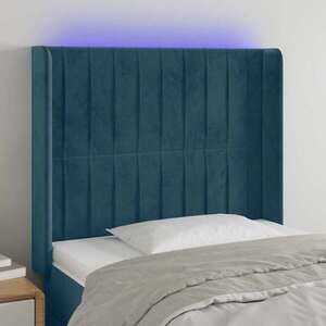 Imagine vidaXL Tăblie de pat cu LED, albastru închis, 93x16x118/128cm, catifea