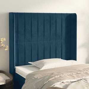 Imagine vidaXL Tăblie pat cu urechi albastru închis 103x16x118/128 cm catifea