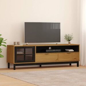 Imagine vidaXL Comodă TV cu ușă din sticlă „FLAM” 158x40x50 cm, lemn masiv pin