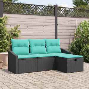 Imagine vidaXL Set de canapea 4 buc. Negru Rattan poli