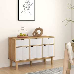 Imagine vidaXL Servantă OTTA, maro și alb, 114x43x73, 5 cm, lemn masiv de pin