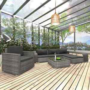 Imagine vidaXL Set mobilier de grădină cu perne, 8 piese, gri, poliratan