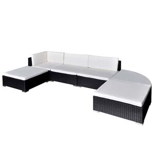 Imagine vidaXL Set mobilier de grădină cu perne, 6 piese, negru, poliratan
