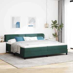Imagine vidaXL Pat cu arcuri cu headboard Verde închis 200 x 200 cm Catifea