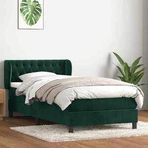 Imagine vidaXL Pat box spring cu saltea, verde închis, 80x220 cm, catifea