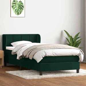 Imagine vidaXL Pat box spring cu saltea, verde închis, 80x220 cm, catifea