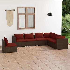 Imagine vidaXL Set mobilier de grădină cu perne, 7 piese, maro, poliratan