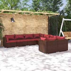 Imagine vidaXL Set mobilier de grădină cu perne, 8 piese, maro, poliratan