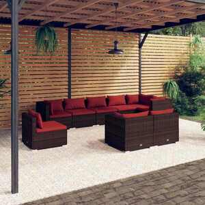 Imagine vidaXL Set mobilier de grădină cu perne, 9 piese, maro, poliratan
