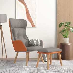 Imagine vidaXL Scaun de relaxare cu taburet gri deschis piele ecologică/textil