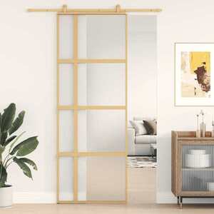 Imagine vidaXL Ușă glisantă, auriu, 76x205 cm, sticlă ESG mată și aluminiu