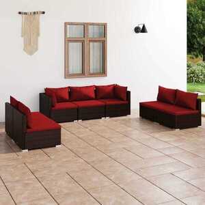 Imagine vidaXL Set mobilier de grădină cu perne, 7 piese, maro, poliratan