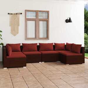 Imagine vidaXL Set mobilier de grădină cu perne, 6 piese, maro, poliratan