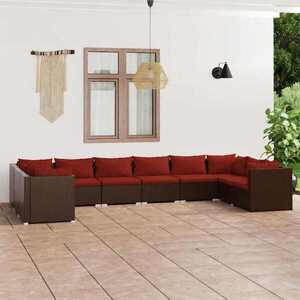 Imagine vidaXL Set mobilier de grădină cu perne, 10 piese, maro, poliratan